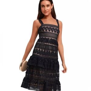 Lulu's Black and Cream Lace Tiered Dress. Size S